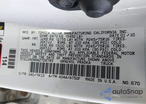2010 Toyota Tacoma Base V6 from USA, damaged, VIN 5TELU4EN9AZ728785